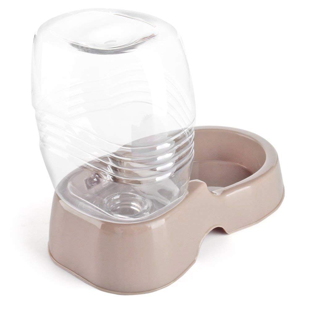 Flexzion Pet Water Dispenser Station, Beige (1/4 Gallon) Auto Replenish Gravity Waterer Drinking Fountain Bottle Bowl Dish Portable Stand For Small Dog Cat Animal