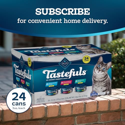 Blue Buffalo Tastefuls Flaked Wet Cat Food Variety Pack, Made with Natural Ingredients, Tuna, Chicken, Fish & Shrimp, 5.5-oz Can