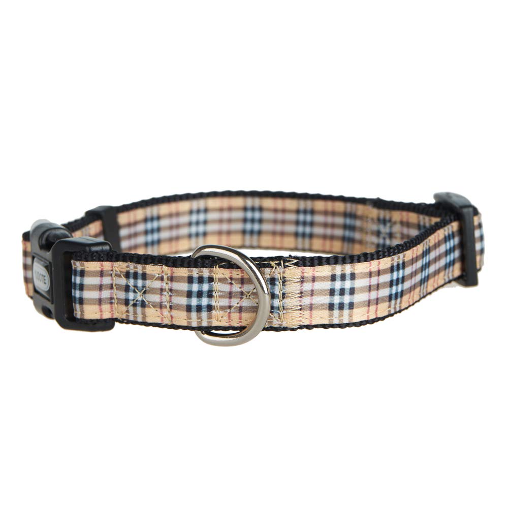 Yudote Dog Collar With Classic Beige Plaid, Durable Nylon Collar, Soft And Comfortable, Adjustable Collars For Dogs & Puppies, M