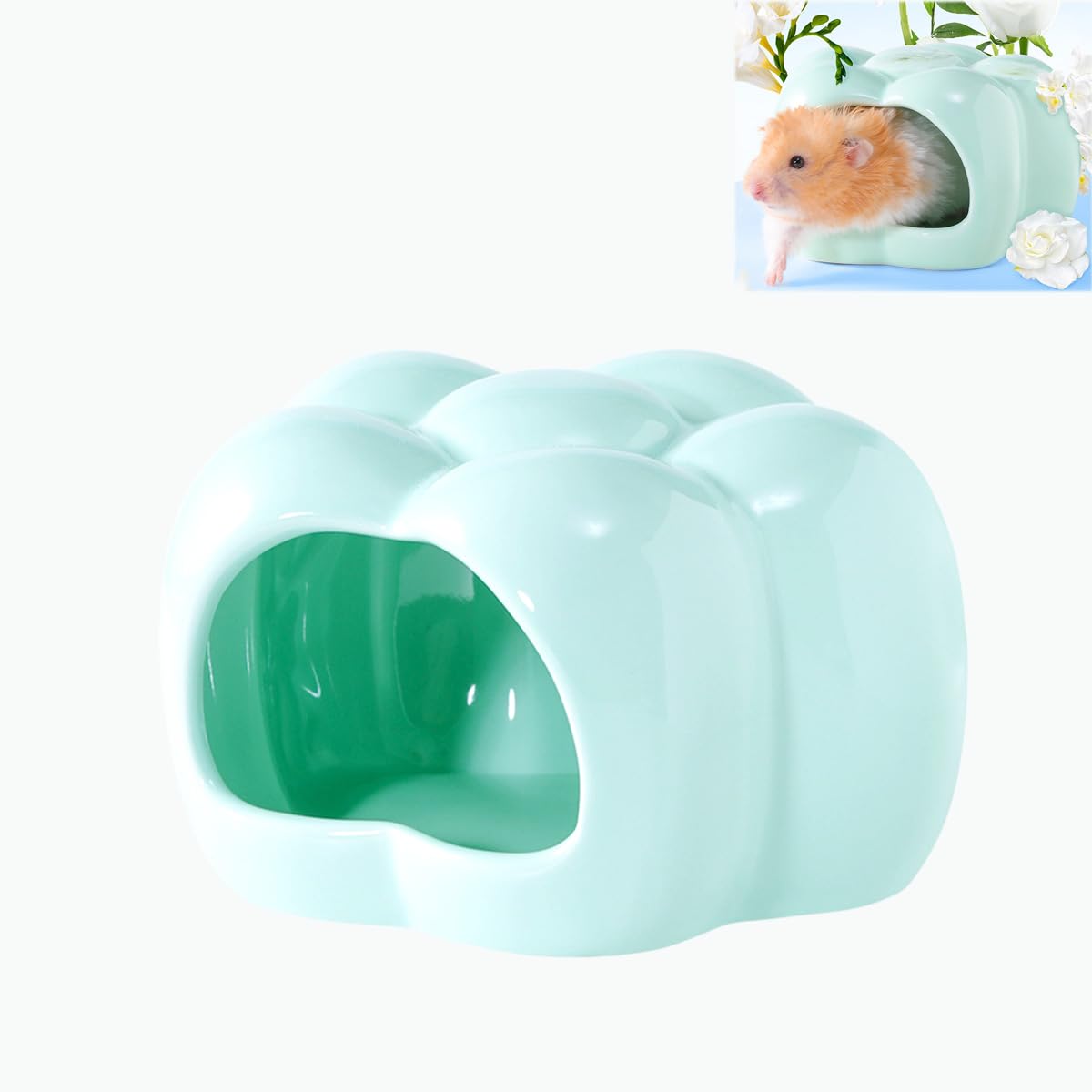 Ceramic Hamster Hideout, Cute Sunflower Shaped Hamster House - Washable Ceramic Guinea Pig Bedding, Guinea Pig Hideout Mini Hut 