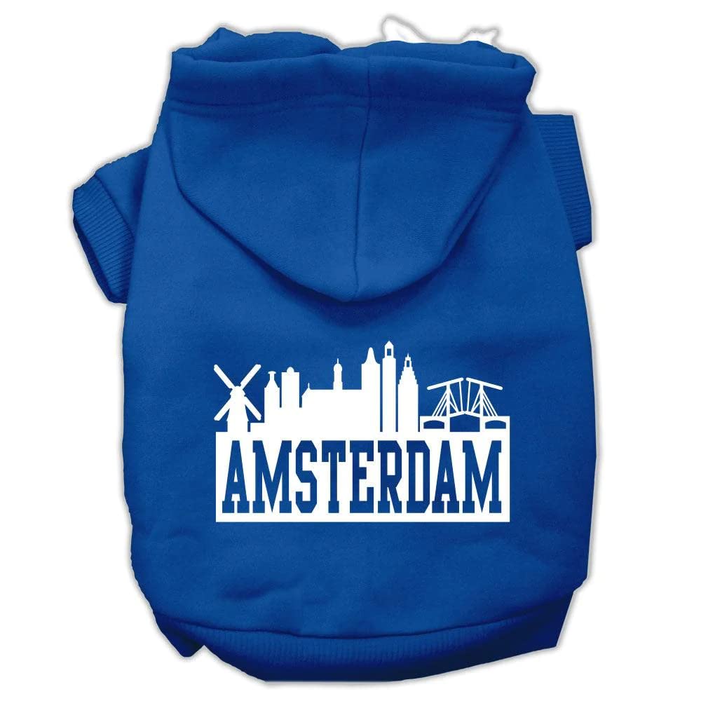Pet, Dog & Cat Hoodie Screen Printed, &quot;Amsterdam Skyline&quot; Red SM (3-6 lbs.)