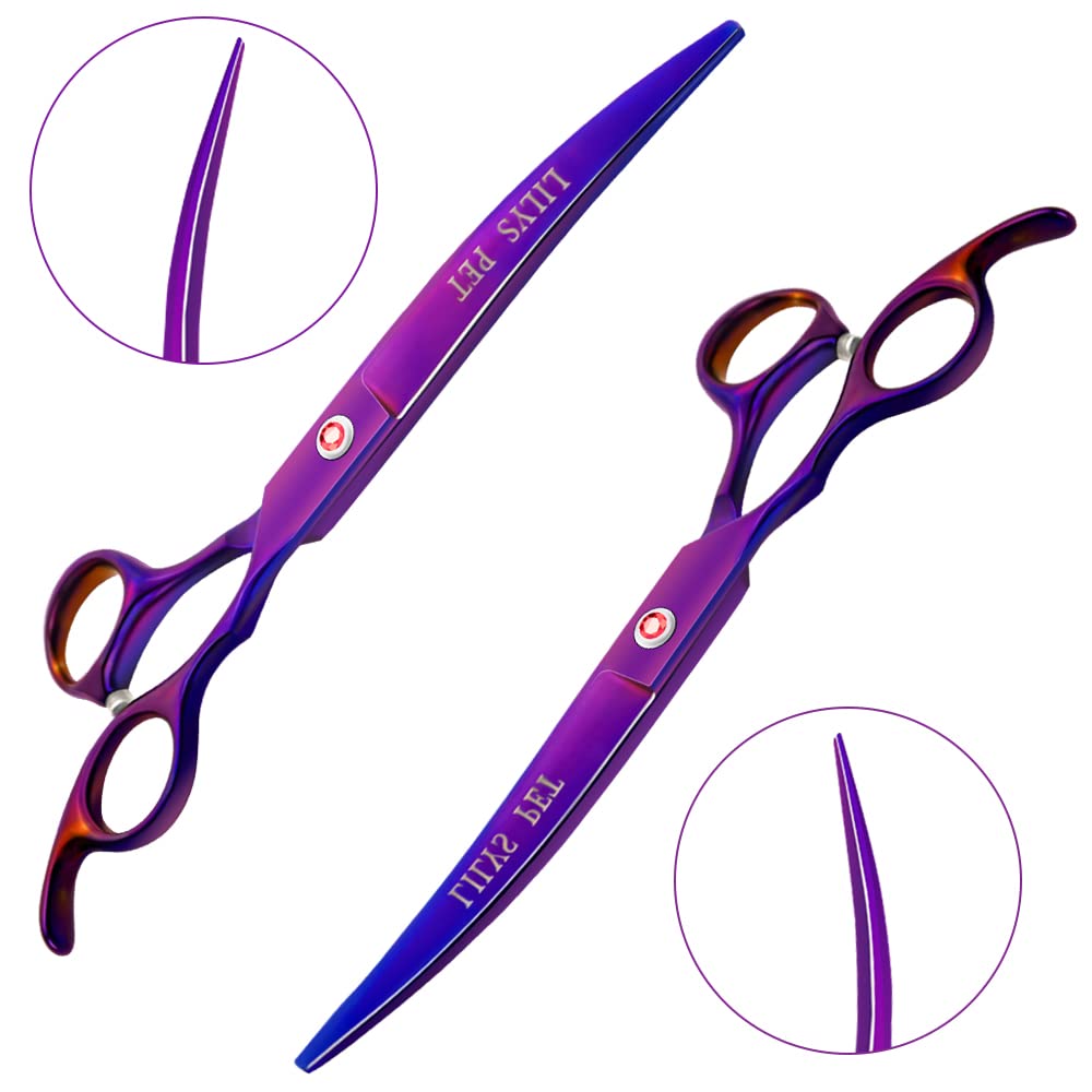 Lilys Pet Professional Pet Dog Grooming Coated Titanium Scissors Suit Cutting&Curved&Thinning Shears (7.0 Inches, Purple)…