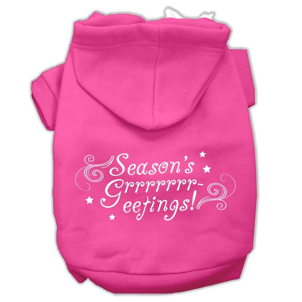 Christmas Pet Dog & Cat Hoodie Screen Printed, Season's Greetings Light Pink XL (14-20 lbs.)