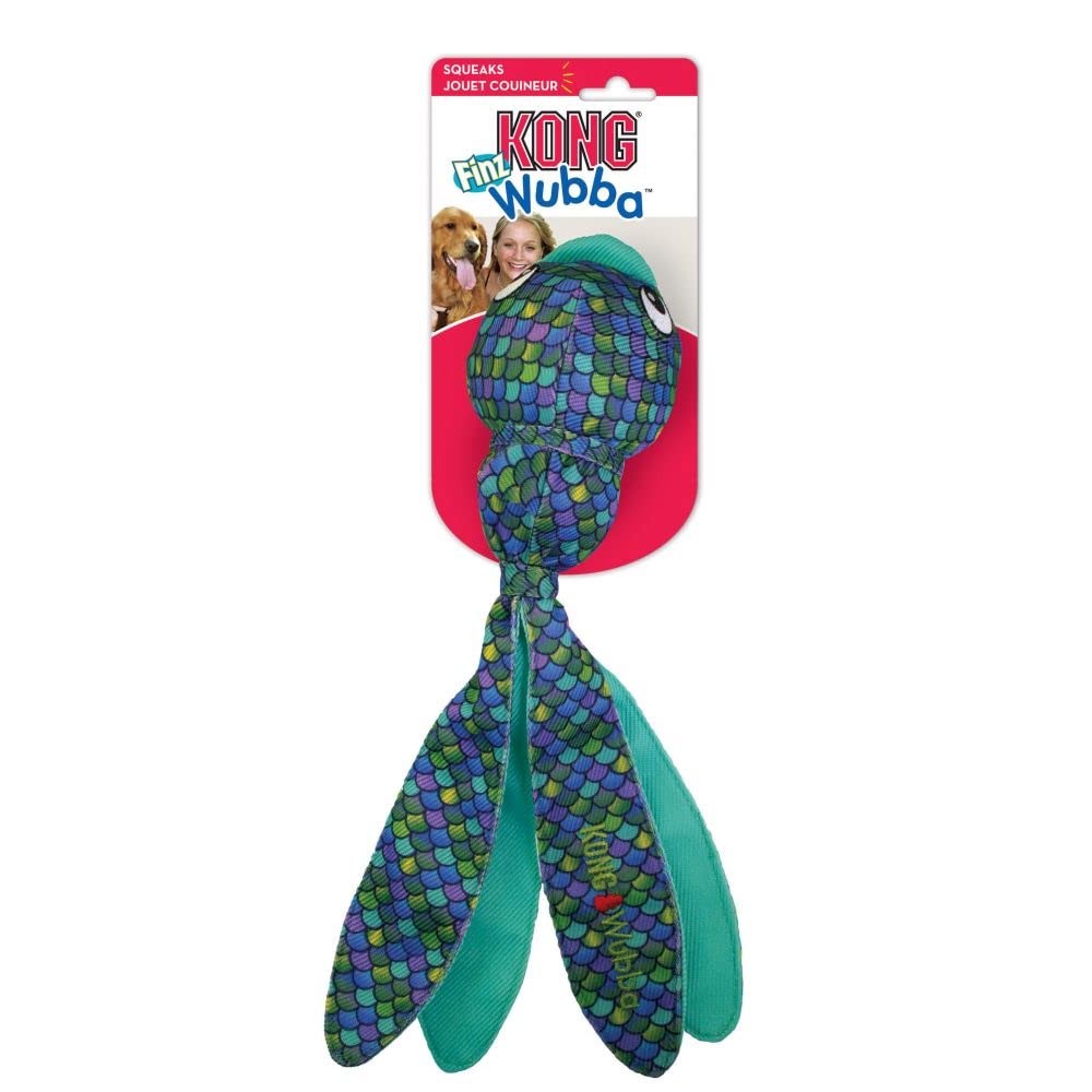 Kong Wubba Finz - Dog Toy For Tug Of War & Fetch - Dog Supplies For Puppy & Dog Playtime - Outdoor & Indoor Dog Toy (Blue, Small)