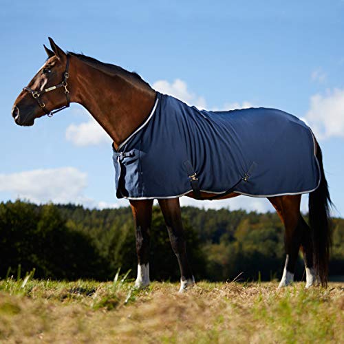 Horze Moisture-Wicking Secure-Fit Soft Fleece Cooler Horse Blanket Or Liner - Dark Blue/Beige - 72'