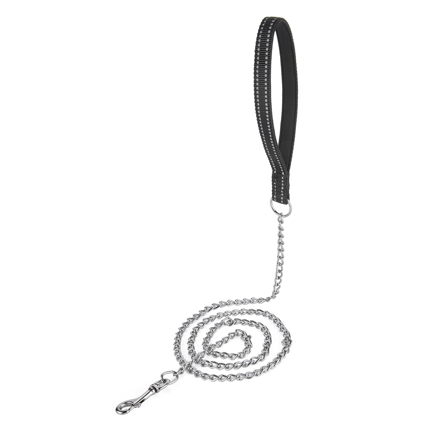 Petiry Chew Proof Metal Chain Leash,Nylon Handle With Soft Neoprene Padding And Reflective Stripe For Medium Dogs.(M, Black Hand