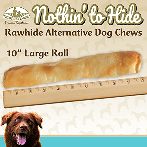 Fieldcrest Farms Nothing to Hide Natural Rawhide Alternative Large 10 Rolls for Dogs - 3 Pack (6 Chews) Premium Grade Easily D