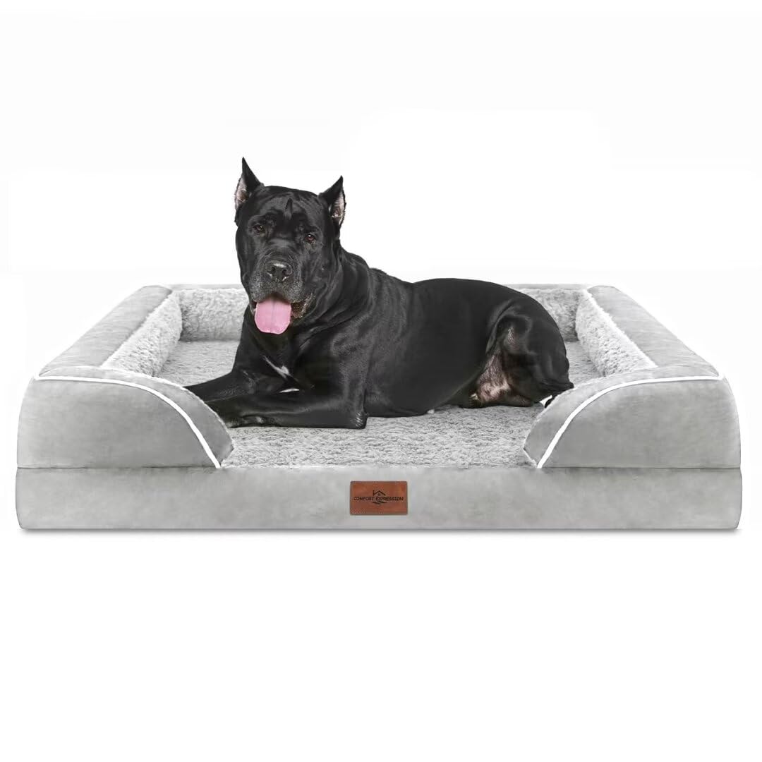 Comfort Expression Xxl Orthopedic Foam Dog Bed For Extra Large Dogs, Waterproof Orthopedic Dog Beds, Washable Dog Sofa Bed With Removable Cover & Non-Slip Bottom(Xx-Large,Grey White)