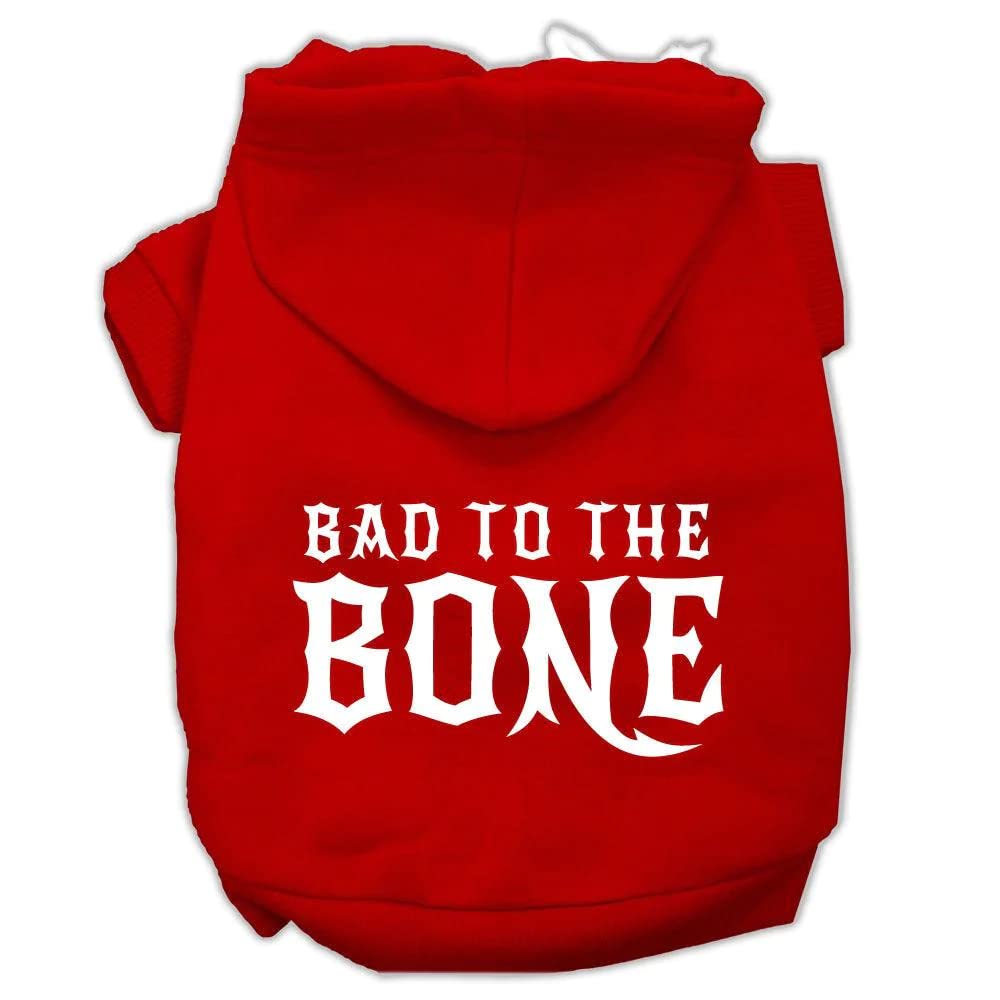 Pet, Dog & Cat Hoodie Screen Printed, 'Bad To The Bone' Red Lg (10-14 Lbs.)