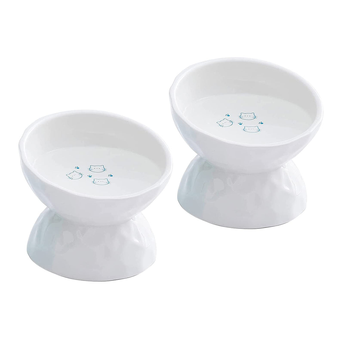 Omaykey Ceramic Raised Cat Bowls, Tilted Elevated Cat Food And Water Bowl Set, Porcelain Stress Free Pet Feeder Dish For Cats And Small Dogs, Dishwasher And Microwave Safe, White & White, Set Of 2