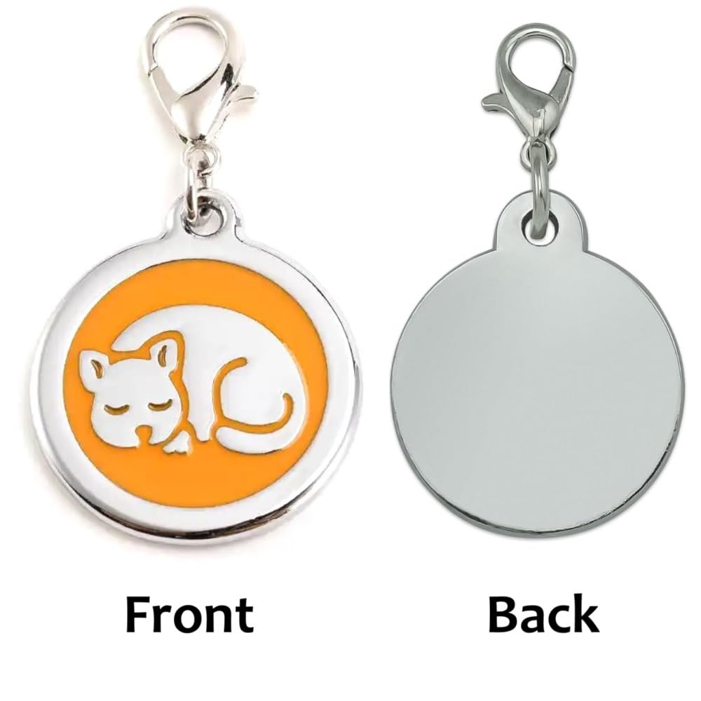 Coolliant Personalized Pet Id Tags With Lobster Claw Clasp - Small Cat Tags For Kittens - Custom Sleeping-Round-Small Orange