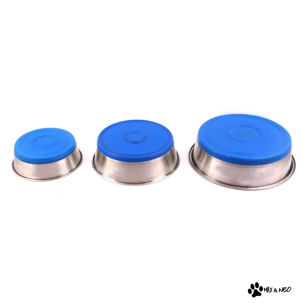 Max And Neo Heavyweight Non-Skid Rubber Bottom Stainless Steel Dog Bowl - We Donate A Bowl To A Dog Rescue For Every Bowl Sold (Large - 80Oz - 9.5' Diameter)