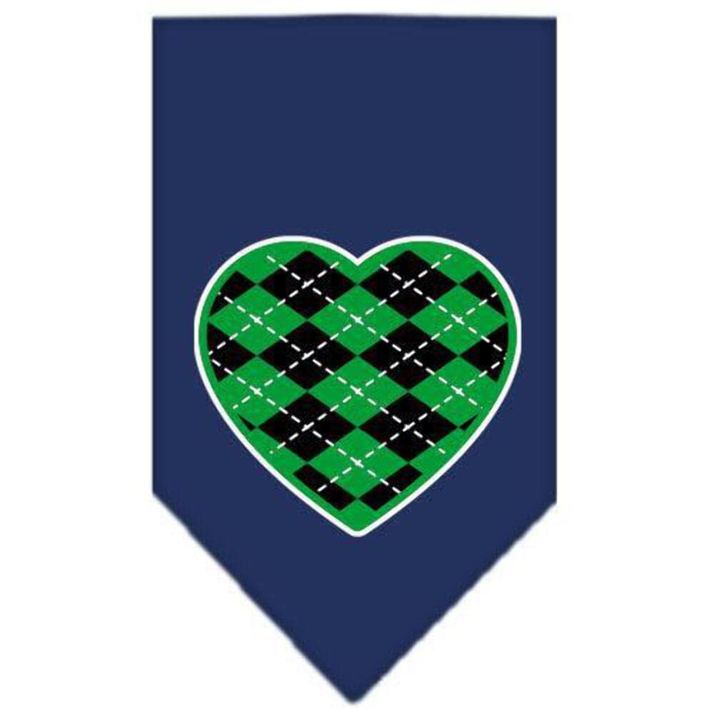 Pet and Dog Bandana Screen Printed, &quot;Green Argyle Heart&quot; Yellow Small