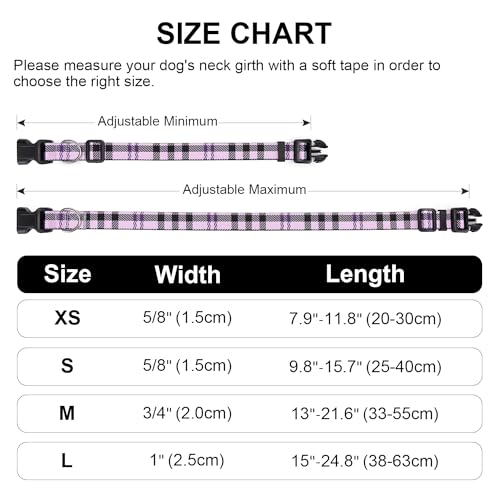 Mercano Adjustable Dog Collar - Special Design Patterns, Soft Nylon Comfortable Durable Pet Collar For Small Medium Large Dogs (M, Purple Plaid)