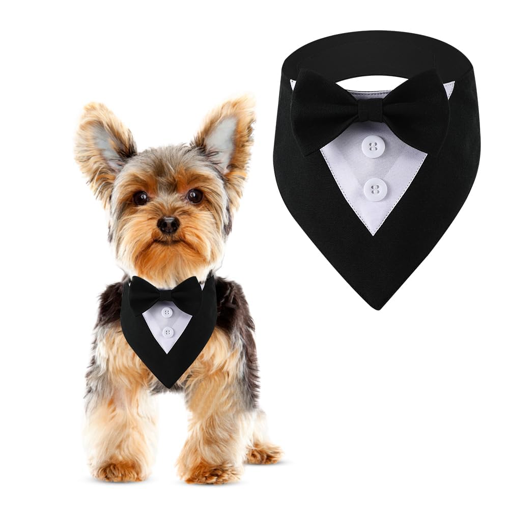 Dogtact Dog Wedding Bandana, Formal Dog Tuxedo Adjustable Pet Collar With Bow, Small, Medium And Large Dog Wedding Clothing, Bir