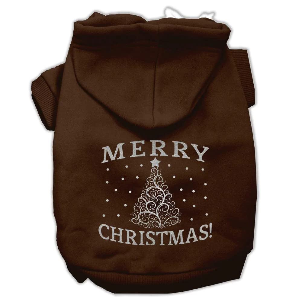 Christmas Pet Dog & Cat Hoodie Screen Printed, 'Shimmer Christmas Tree' Black Sm (3-6 Lbs.)