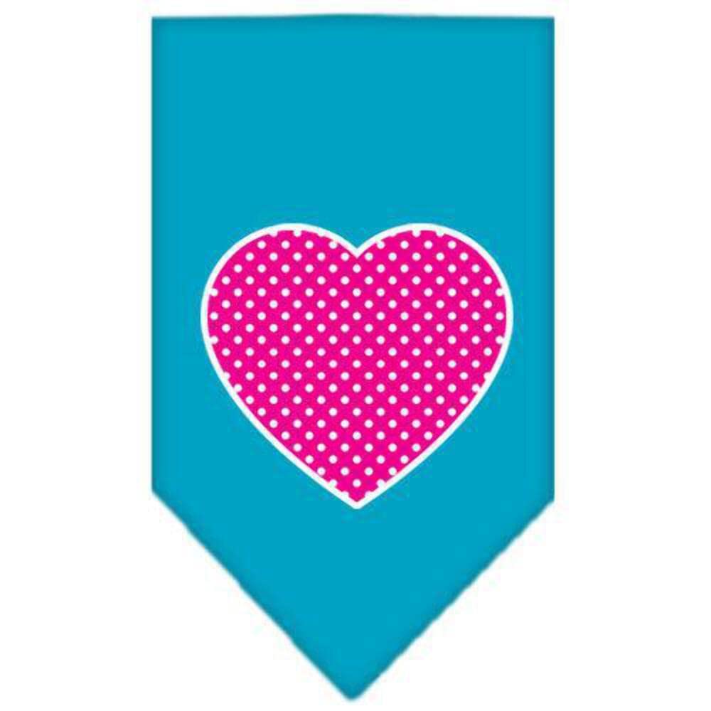 Pet and Dog Bandana Screen Printed, &quot;Pink Swiss Dot Heart&quot; Turquoise Large