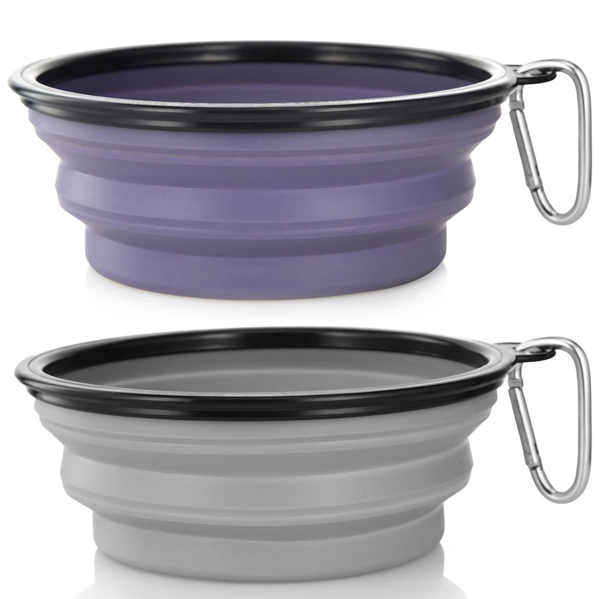 Dog Bowl Pet Collapsible Bowls, 2 Pack Collapsible Dog Water Bowls For Cats Dogs, Portable Pet Feeding Watering Dish For Walking Parking Traveling With 2 Carabiners (Large, Purple & Concrete Gray)