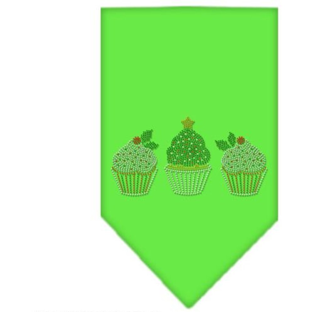 Christmas Pet and Dog Bandana Rhinestone, Christmas Cupcakes Lime Green Small