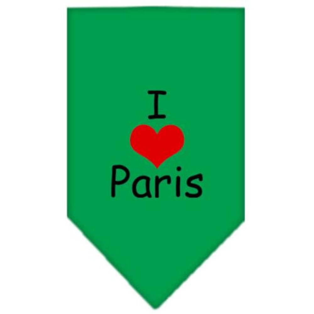 Pet and Dog Bandana Screen Printed, I Love Paris Emerald Green Large