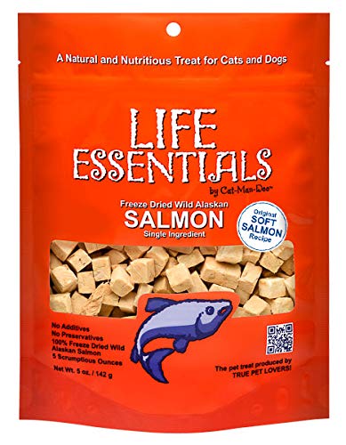 LIFE ESSENTIALS BY CAT-MAN-DOO All Natural Freeze Dried Wild Alaskan Salmon Treats for Cats & Dogs - Single Ingredient Grain Fre