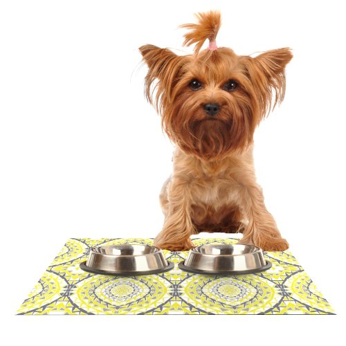 KESS InHouse Miranda MOL Yellow Tessellation Feeding Mat for Pet Bowl, 18 by 13-Inch