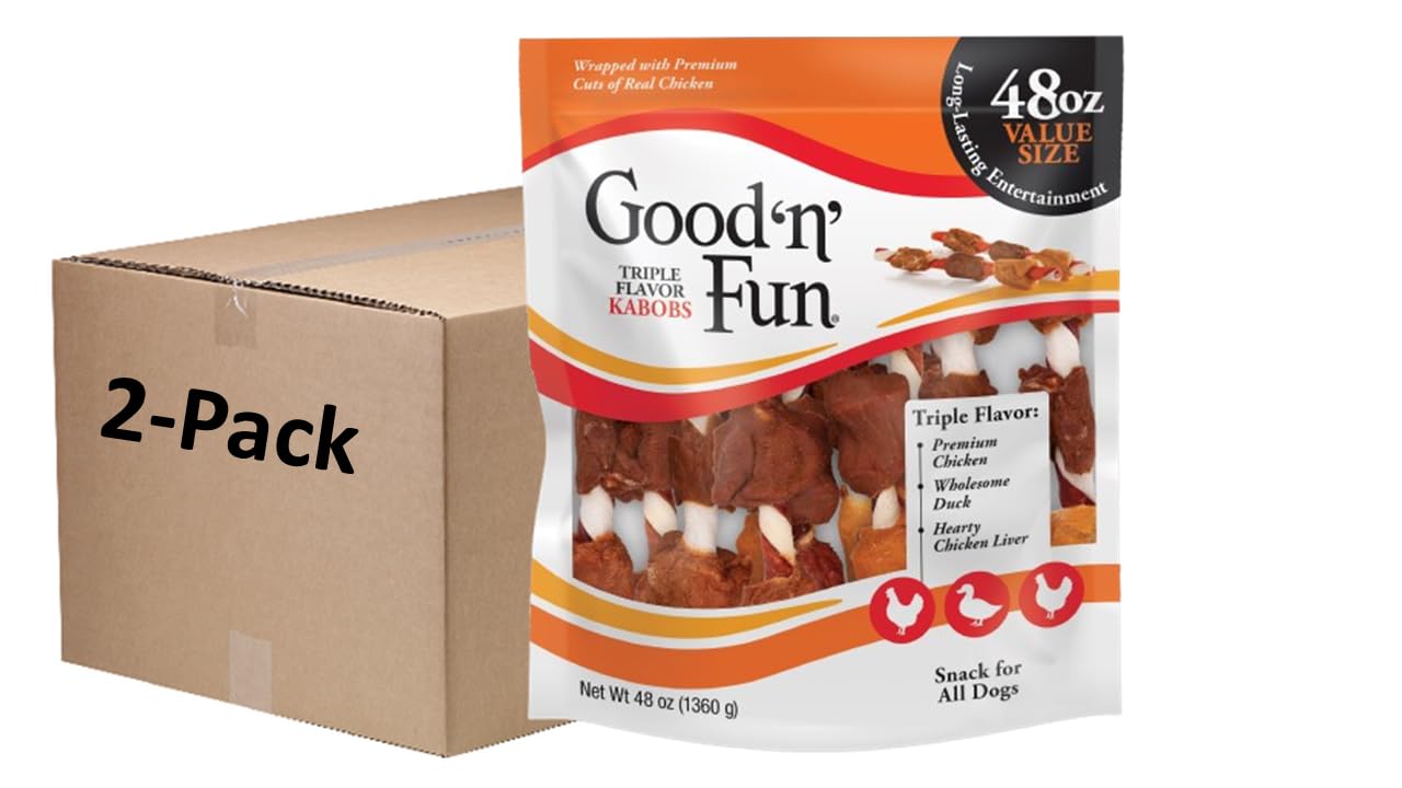 Good N Fun Triple Flavor Kabobs 48 Ounce, Rawhide Snack for All Dogs (2 Pack)