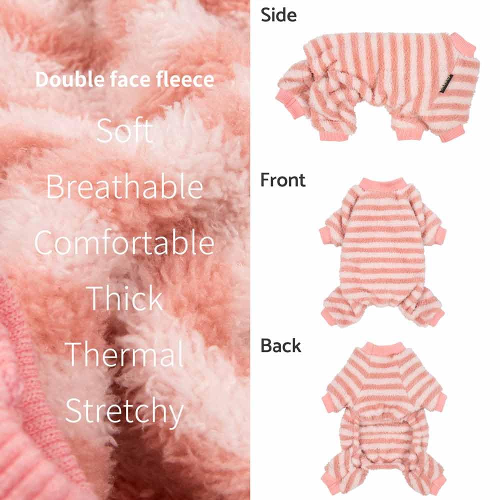 Fitwarm Fuzzy Fleece Stirped Dog Pajamas, Dog Winter Clothes For Small Dogs Girl, Cozy Dog Onesie, Pet Jumpsuit, Doggy Apparel,
