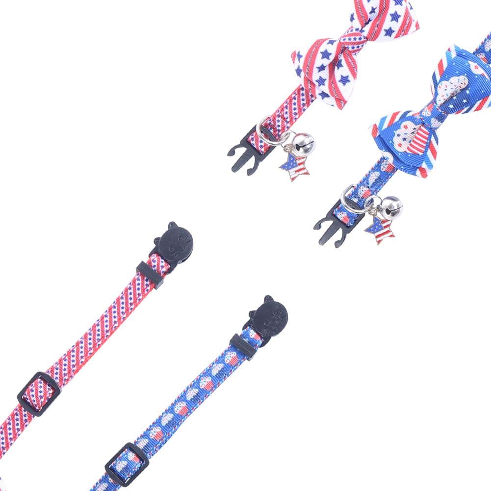 Lamphyface American Flag Cat Collar With Bell Bow Tie Star Breakaway Adjustable For 4Th Of July Independence Day