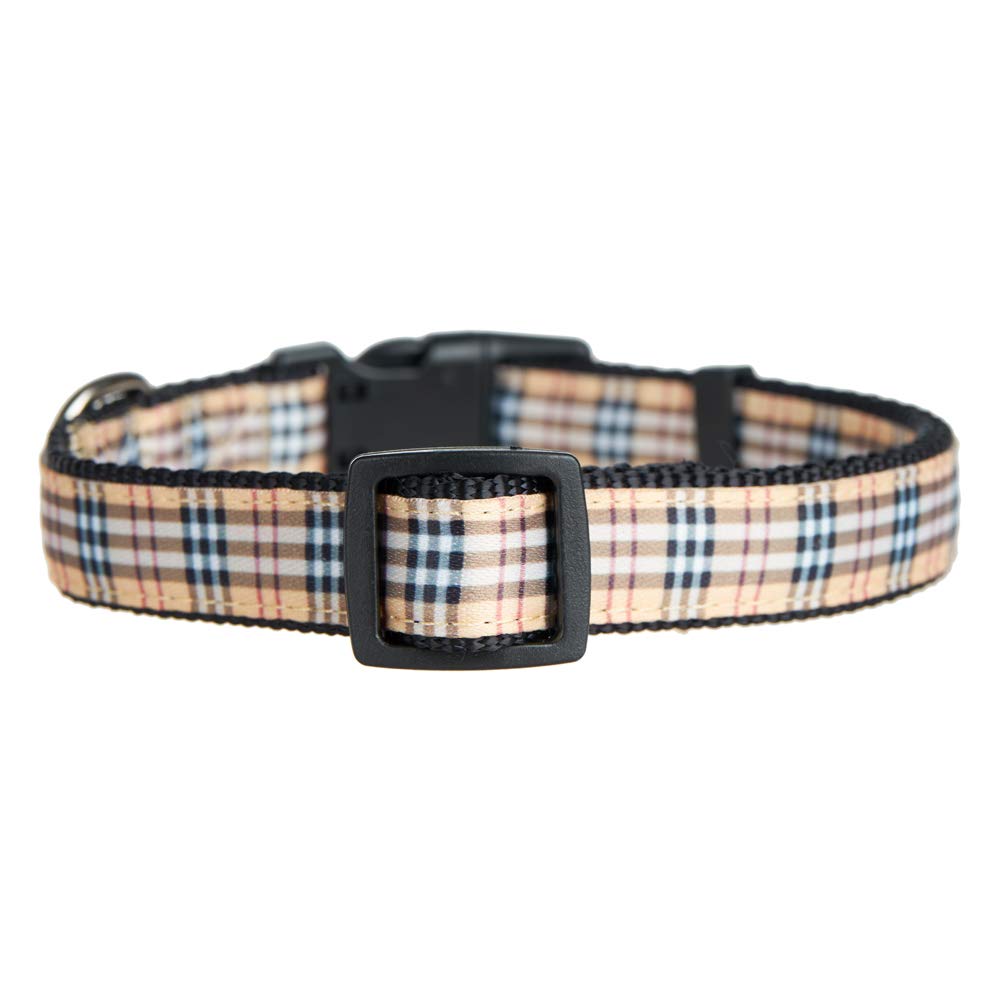 Yudote Dog Collar With Classic Beige Plaid, Durable Nylon Collar, Soft And Comfortable, Adjustable Collars For Dogs & Puppies, M