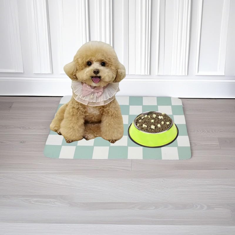 Cdoffice Cat Feeding Mat Dog Feeding Mat Absorbent Dog Cat Bowl Mat (Green, 12'' X19'')