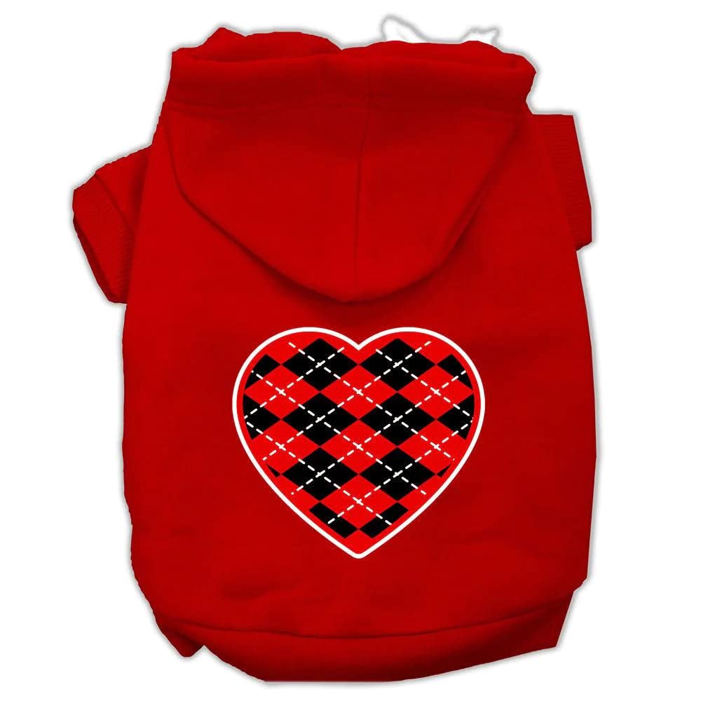 Mirage Pet Products 10&quot; Argyle Heart Screen Print Pet Hoodie, Small, Red