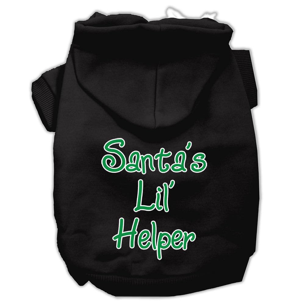 Christmas Pet Dog & Cat Hoodie Screen Printed, Santa's Lil Helper Black XS (0-3 lbs.)