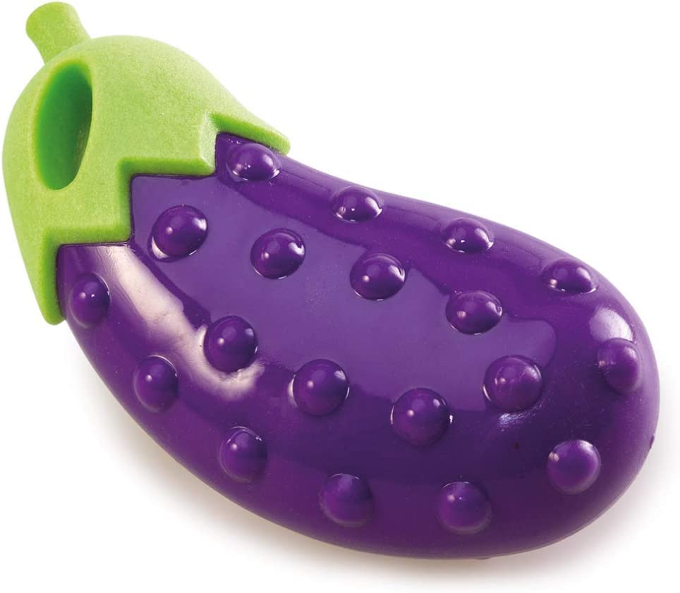 Woofy Eggplant Shape Squeaky Dog Toy  Veggie Series Chew Toy For Puppies  Interactive Rubber Toy For Small & Medium Breed Dogs