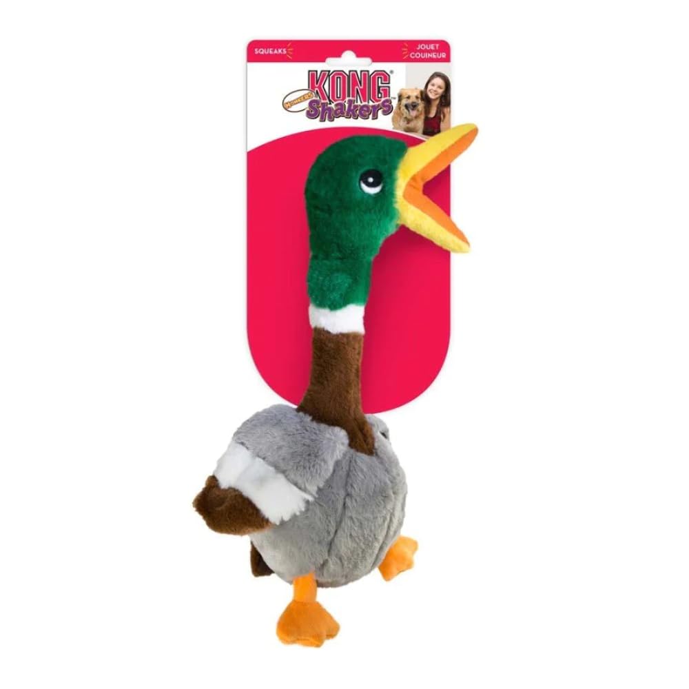 Kong Shakers Honkers Duck - Long Plush Toy With Low Tone Squeaker (Large)