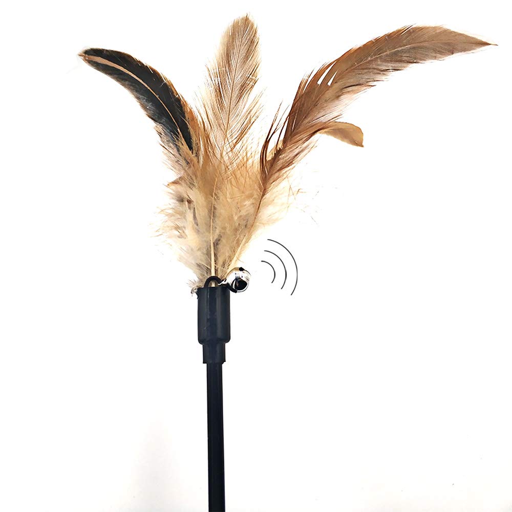 Cat Wand Toys, 4 Pcs Interactive Cat Teaser Wand Cat Feather Toys With Loud Bell - 20'' Long Wand For Cat And Kitten