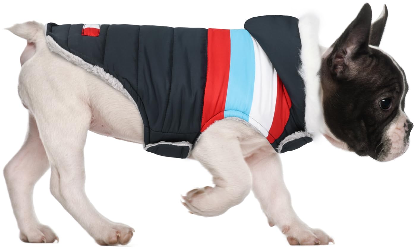 Hde Dog Puffer Jacket Fleece Lined Warm Dog Parka Winter Coat With Harness Hole Patriotic - M