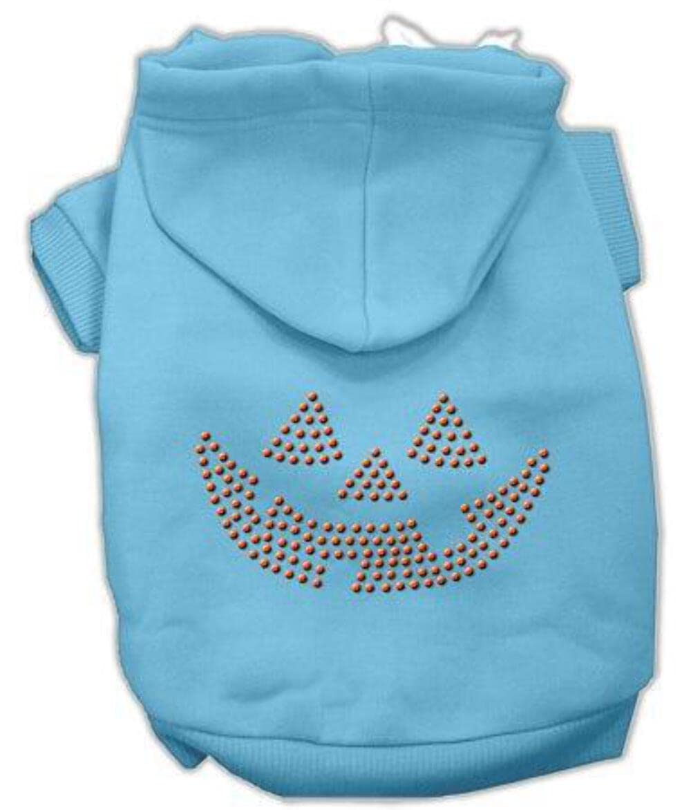 Halloween Pet Dog & Cat Hoodie Rhinestone, &quot;Jack O' Lantern&quot; Baby Blue XS (0-3 lbs.)