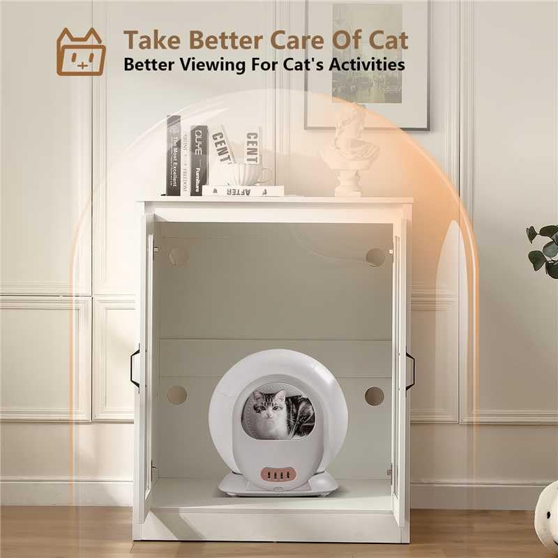 Forest Gravity Cat Litter Robot Enclosure with Cat-Observant Glass Doors,Litter Robot Cabinet with Cozy LED for Cats,Reversible