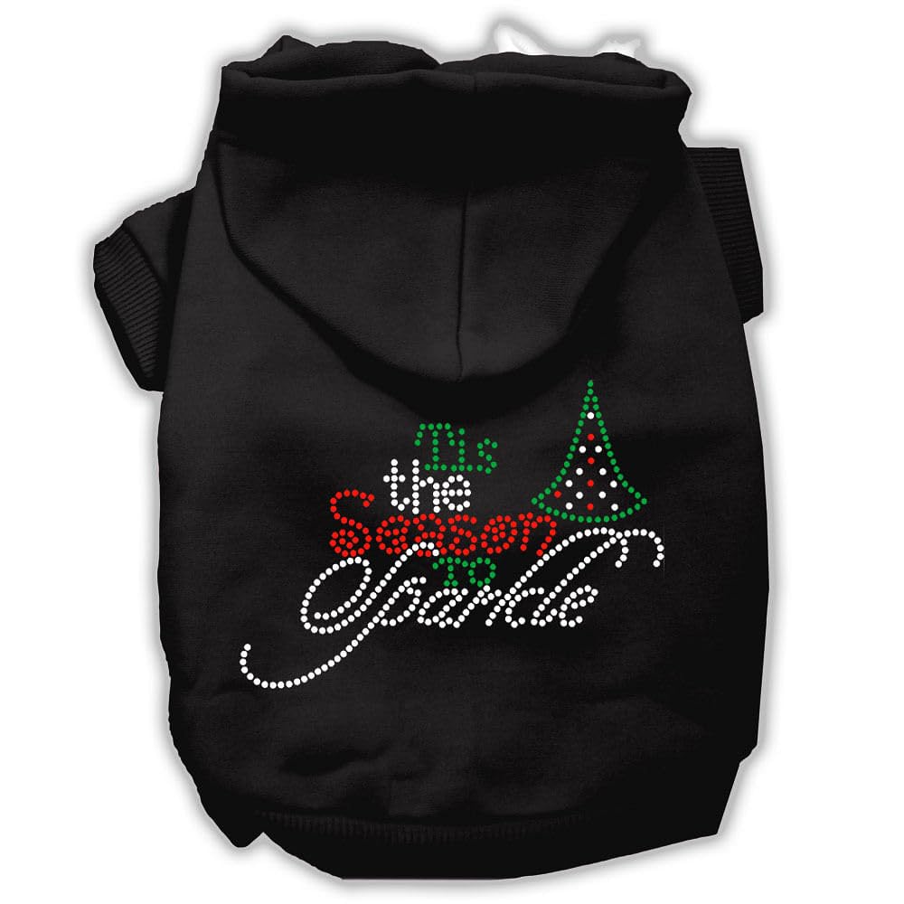 Christmas Pet, Dog & Cat Hoodie Rhinestone, 'Tis The Season To Sparkle' Black Md (6-10 Lbs.)
