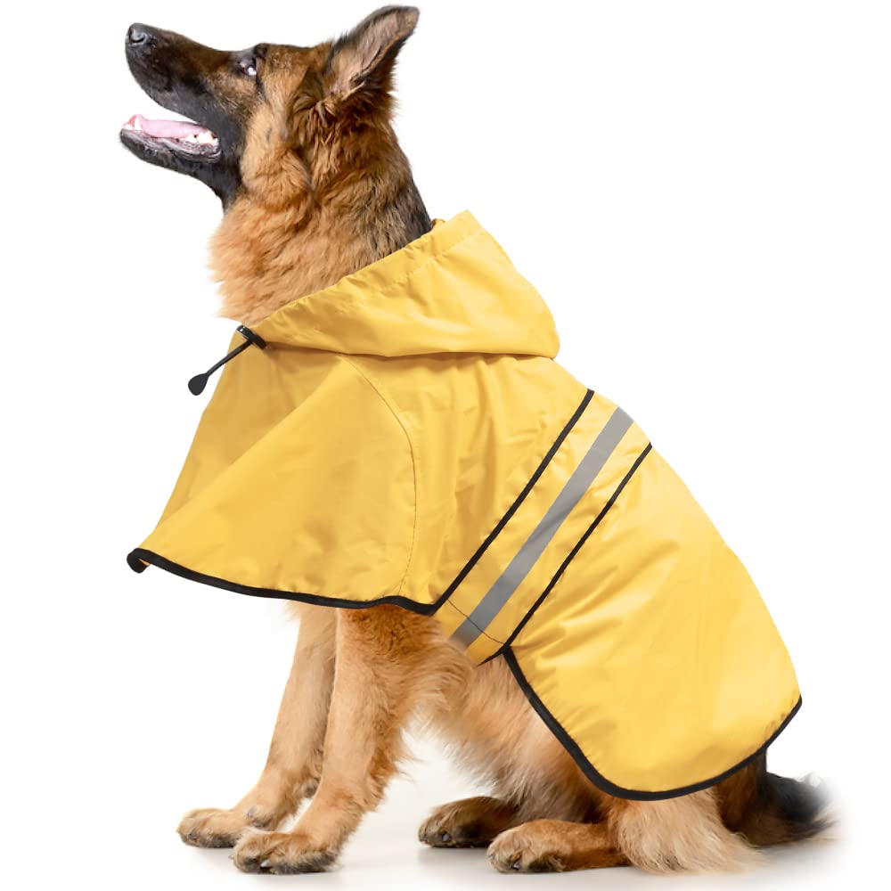 Ezierfy Hooded Dog Rain Coats - Reflective Adjustable Pet Rain Coat, Lightweight Dog Waterproof Raincoat Slicker Poncho With Lea