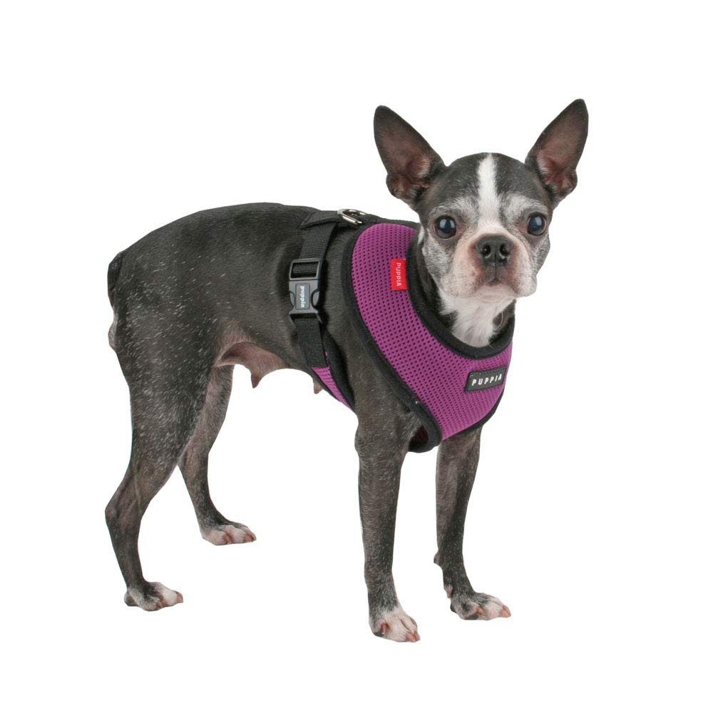 Puppia Soft Dog Harness No Choke Over-The-Head Triple Layered Breathable Mesh Adjustable Chest Belt And Quick-Release Buckle, Purple, X-Small