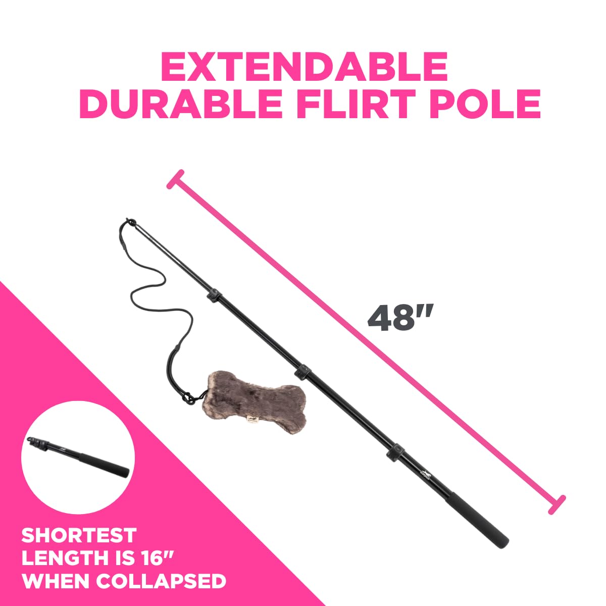 SwiftPaws Flirt Pole Toy - For Dogs - Extendable to 48    and Collapsible to 16    - All Aluminum + Paracord Line - Provides Exe