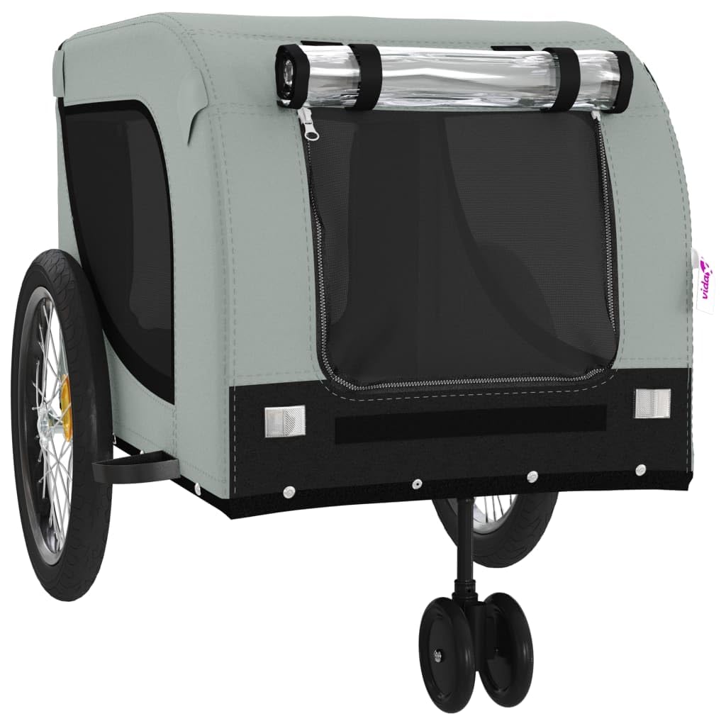 Vidaxl Pet Bike Trailer - Durable Iron And Oxford Fabric With Pvc Cover, Easy Zippered Entrances, Safety Reflectors, For Small Pets & Cargo