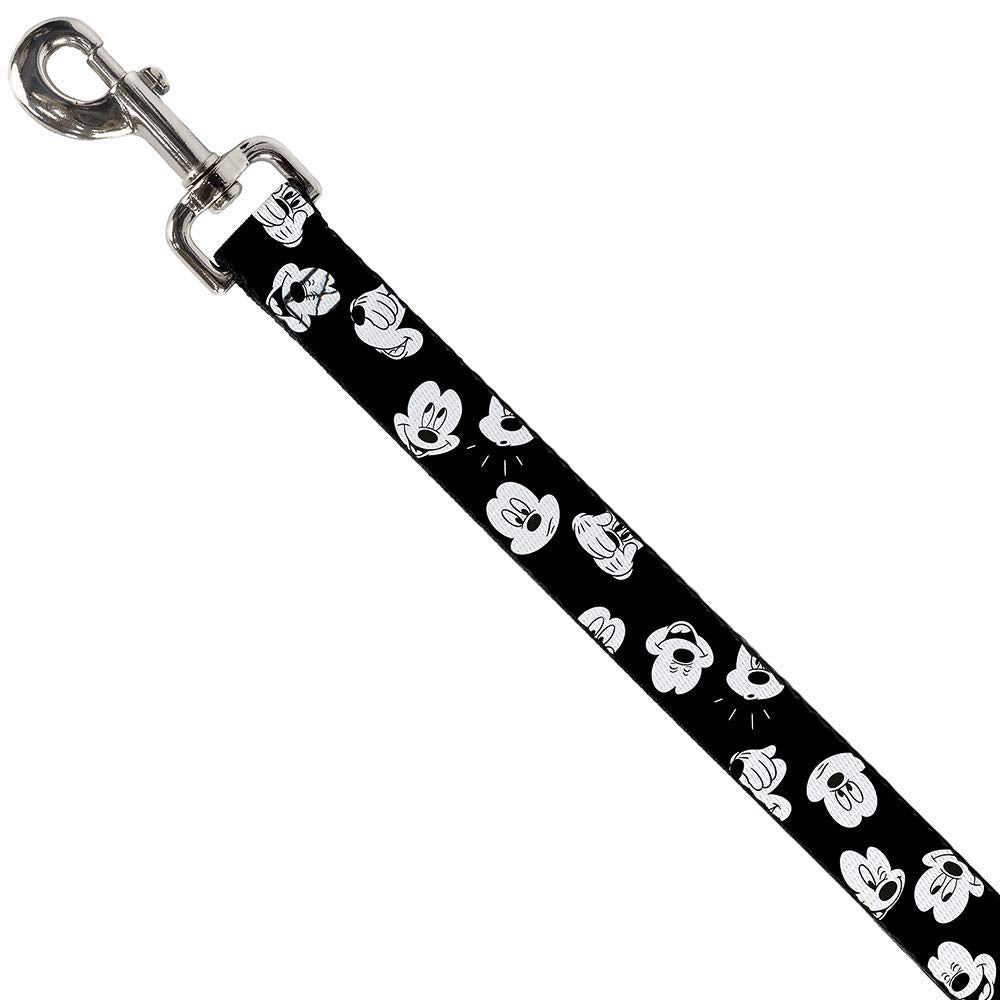 Buckle-Down Pet Leash - Mickey Mouse Expressions Scattered Black/White - 4 Feet Long - 1.5'' Wide