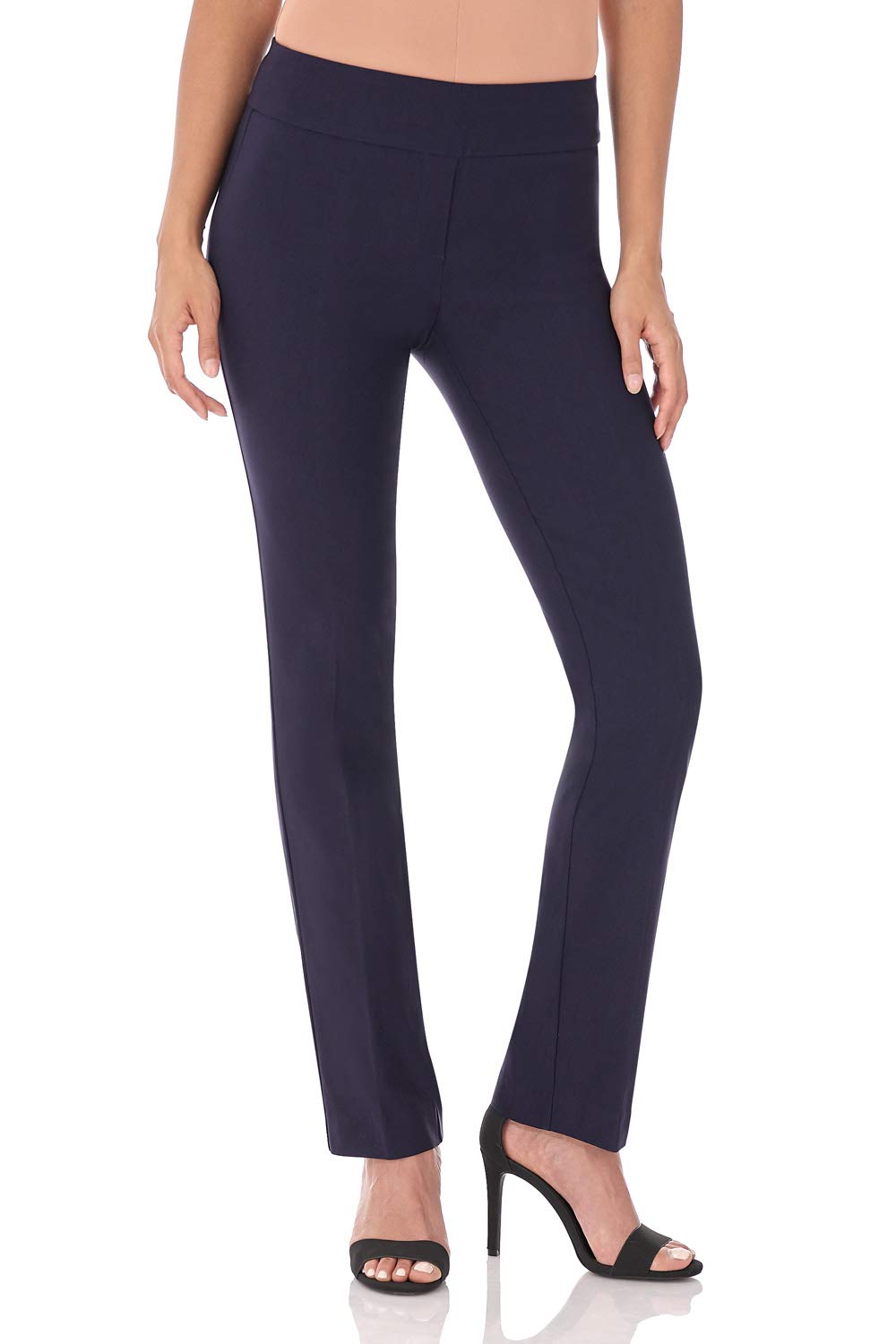 Rekucci Womens Ease Into Comfort Straight Leg Pant With Tummy Control (6 Short, Navy)