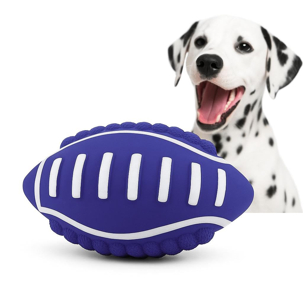 WAGGYTAILS Dog Rugby Chew Toy Deluxe Quality (Made in U.A.E)  Squeaky, Textured Rubber Ball for Small,Medium & Large Breeds, In