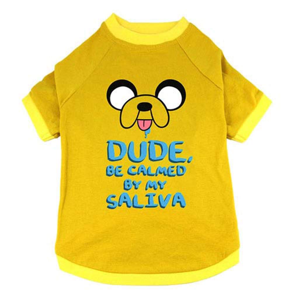 Crowded Coop, LLC Adventure Time Jake Saliva Dog Unisex Cartoon T-Shirt: Yellow, Small (15-18, 8.5-9) Cotton Blend