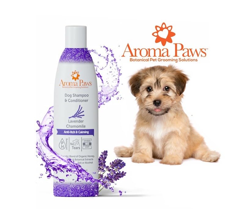Aroma Paws Dog Shampoo And Conditioner - Aromatic Tearless Shampoo For Cleansing, Grooming, And Conditioning - Moisturizing Shampoo For Dogs And Puppies - Lavender Chamomile 13.5 Oz