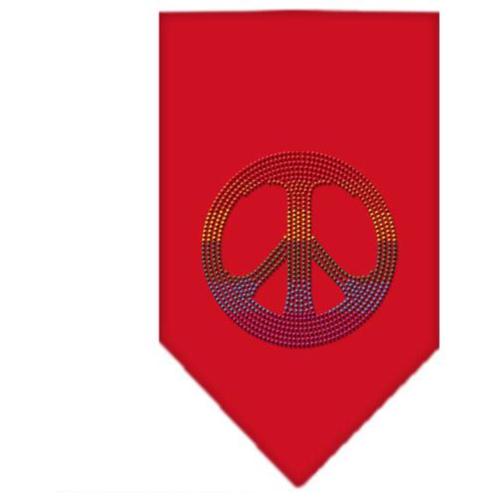 Pet and Dog Bandana Rhinestone, &quot;Rainbow Peace Sign&quot; Red Small